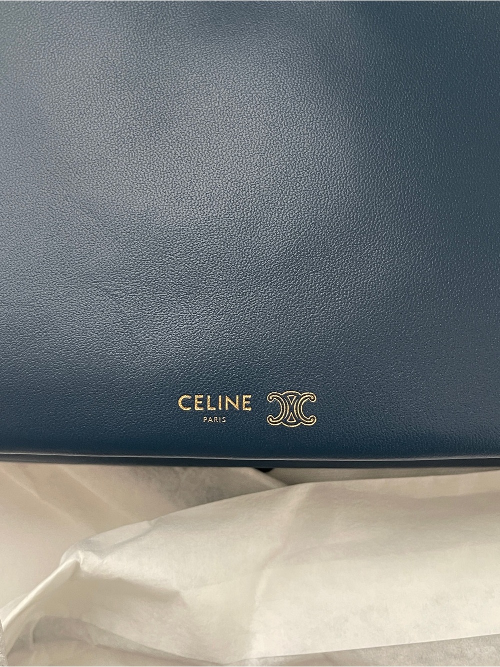 Celine New Trio Blue Leather Messenger Bag with Gold Logo - Picture 9 of 12